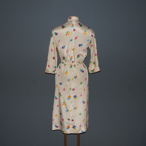 VINTAGE 70's Color Splash Secretary Midi Dress S/M - Picture 3 of 7